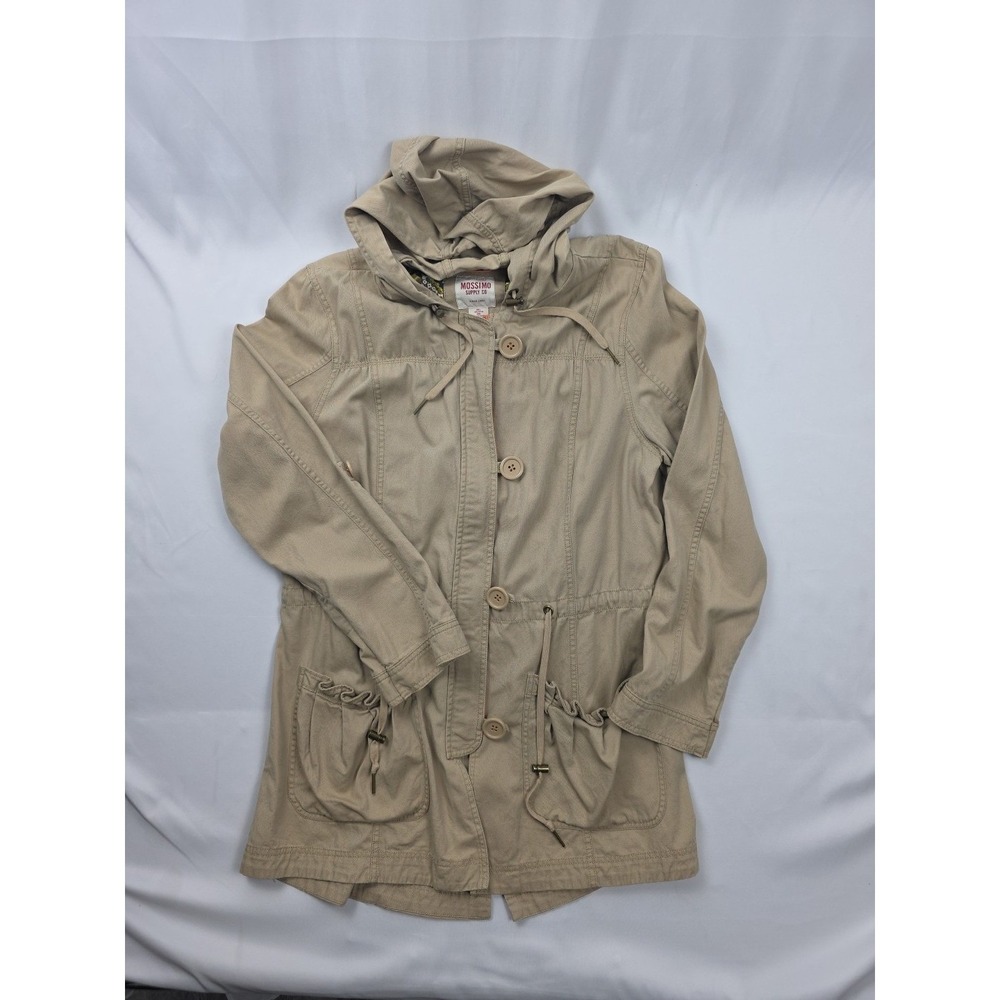 Mossimo Supply Hooded Zip Utility Jacket Drawstring Waist Beige Long Sleeve XXL